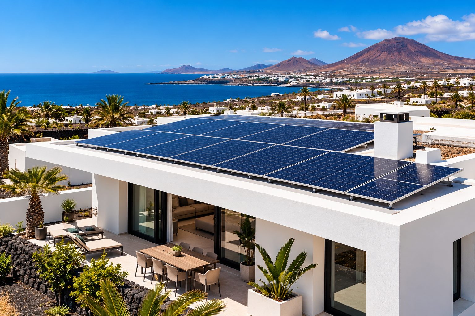 Vivienda con placas solares y baterías